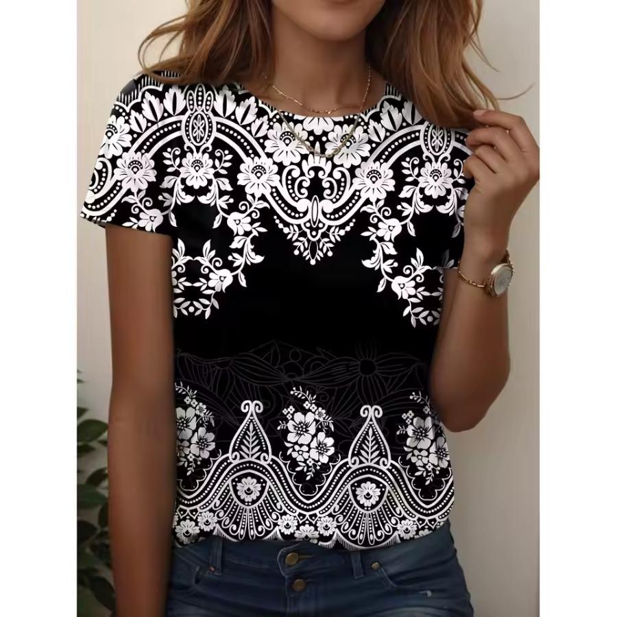 Women's T-shirt 3D Pattern Printed Casual Short Sleeved O-Neck Top Fashionable Street Women's Clothing Tops Daily Wear
