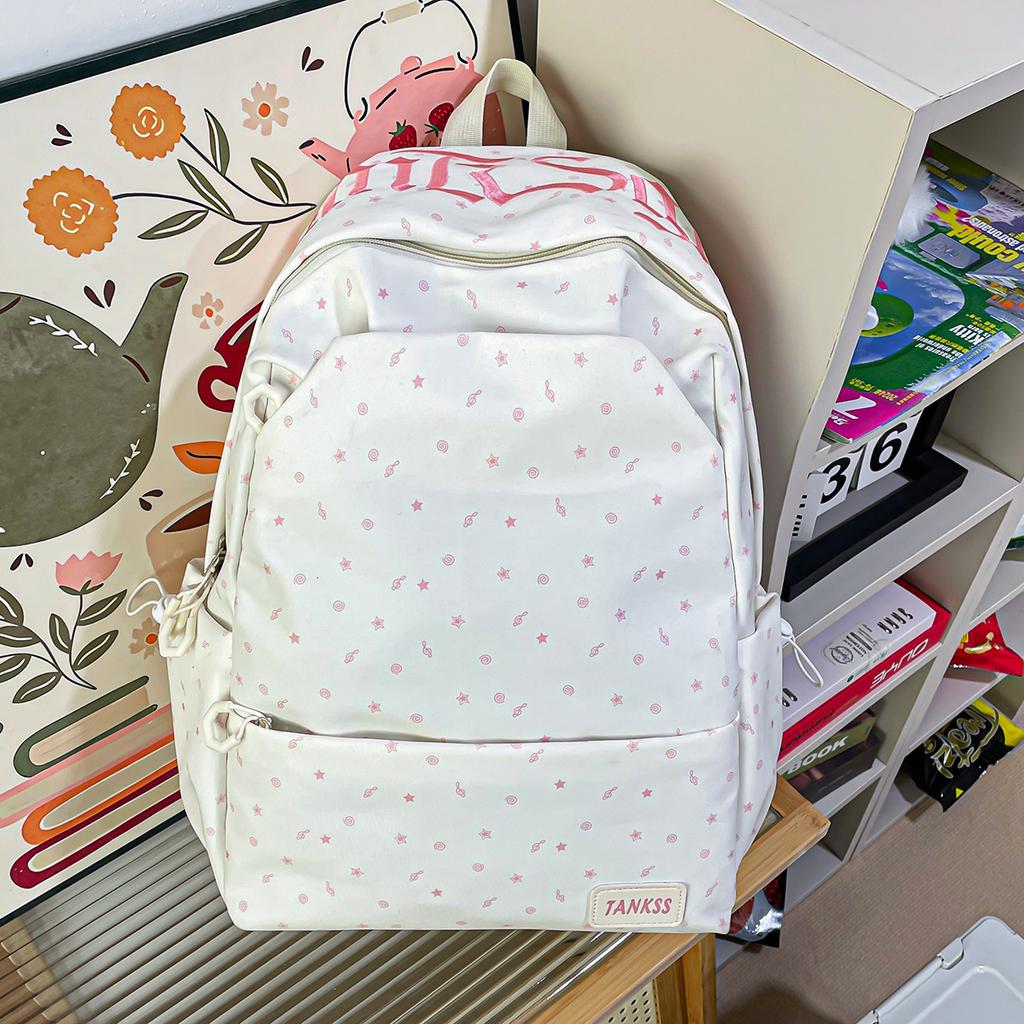 Schoolbag Korean Version Ins Fashion Versatile Embroidered Polka Dot Backpack Large Capacity College Style Student School Bag Multi-Pocket Backpack