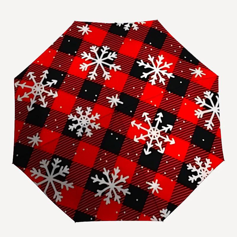 

1pc Winter Plaid Snowflakes Automatic Open/Close Umbrella, Compact Travel Umbrella, 8-Rib Sturdy Frame - Ideal Gift for Friends yy251118026