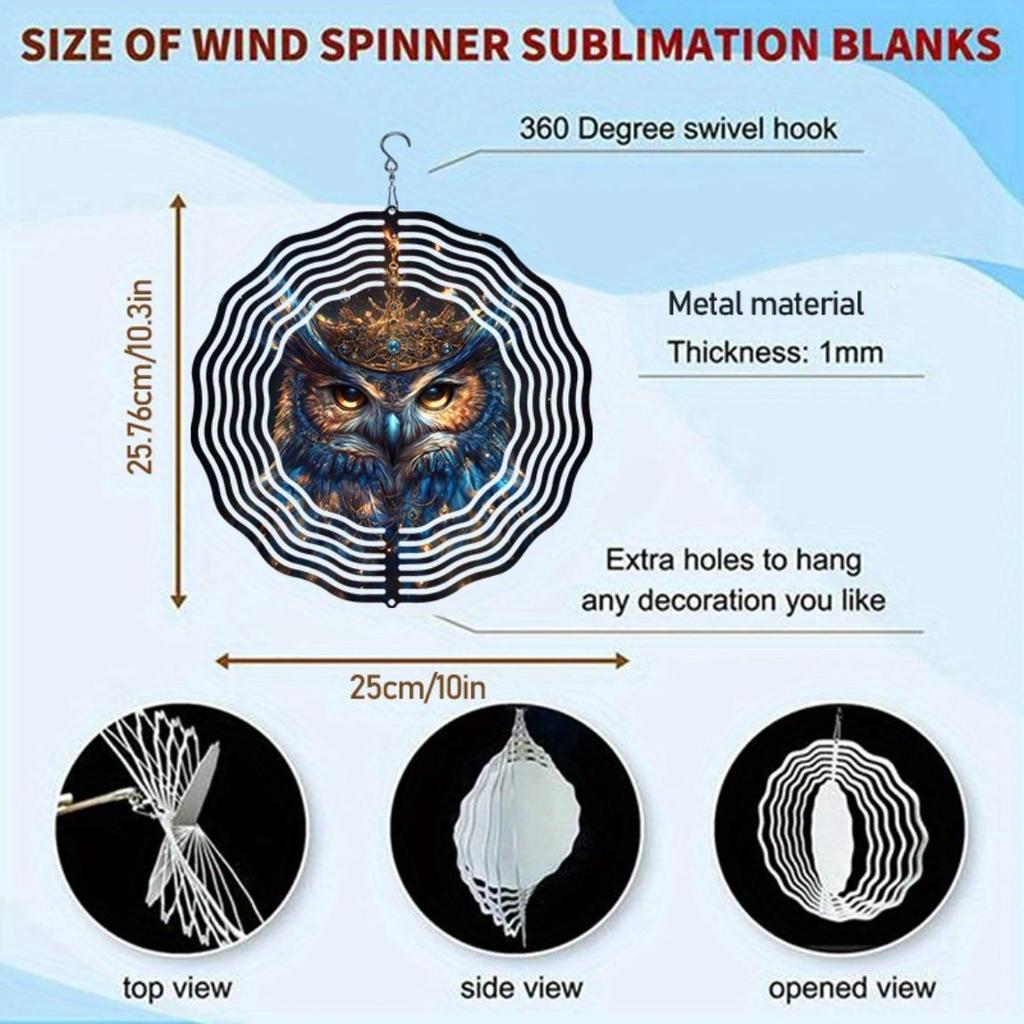 Metal Wind Chime with Crowned Owl Design Dual Direction Spinning No Electricity Needed for Garden Patio Yard Outdoor Decoration