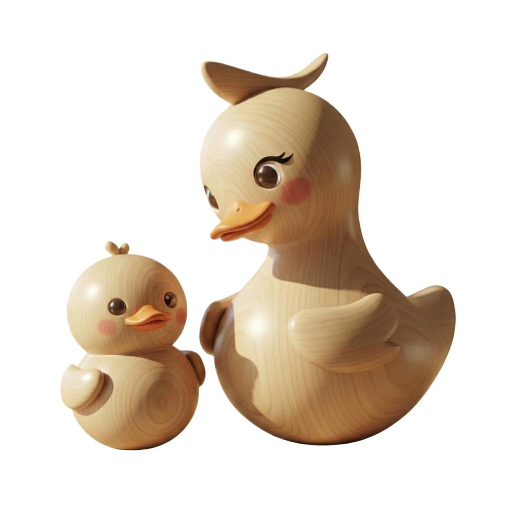 Wooden Duck Figurine Set Decorative Mother and Baby Duck Sculptures Handcrafted Home Decor Ornament