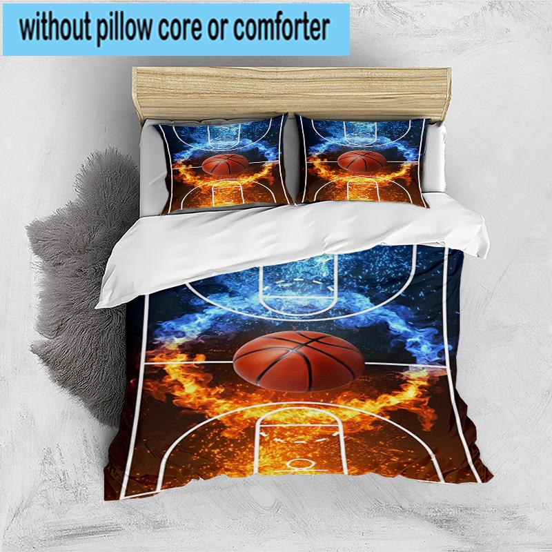 3PCS Basketball On Fire And Ice 3pcs Bedding,Including 3PCS Duvet Cover And 2pcs Pillowcases Perfect for Christmas,Ideal for Bedroom, Dormitory