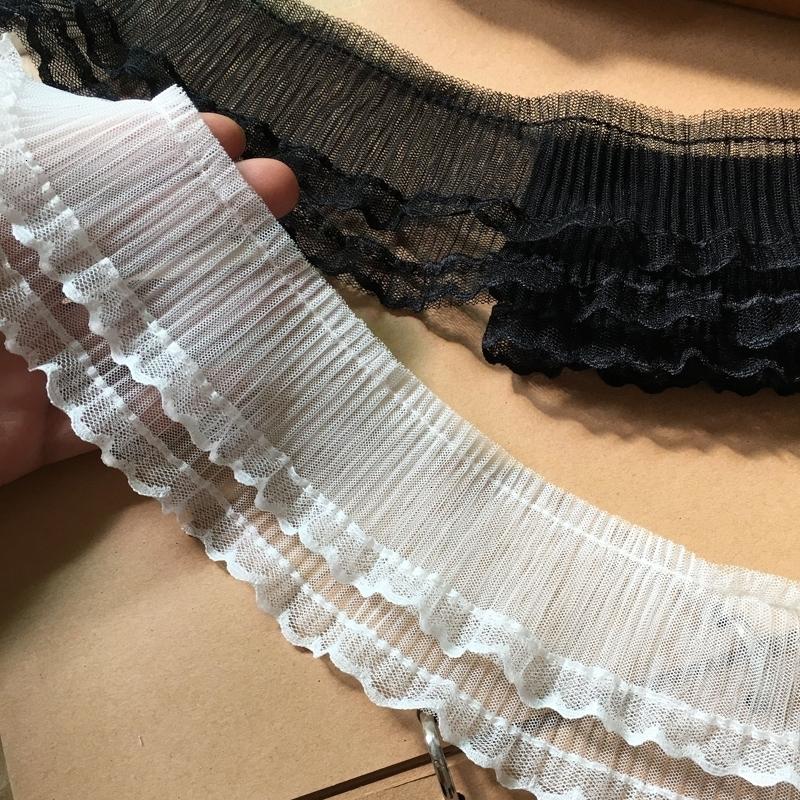 Weiß Schwarz Elastischer Netz Plissee Tüll Spitze Stoff Besticktes Bandbesatz Für DIY Basteln Vorhänge Kleidungsstück Kleid Zubehör Renda