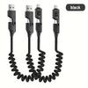 2pcs 4-in-1 Fast Charging USB-C To Type-C Cable, Retractable Spring Coiled Charger Cord for IPhone 16/15/14/13/12/11, for Huawei, for Samsung