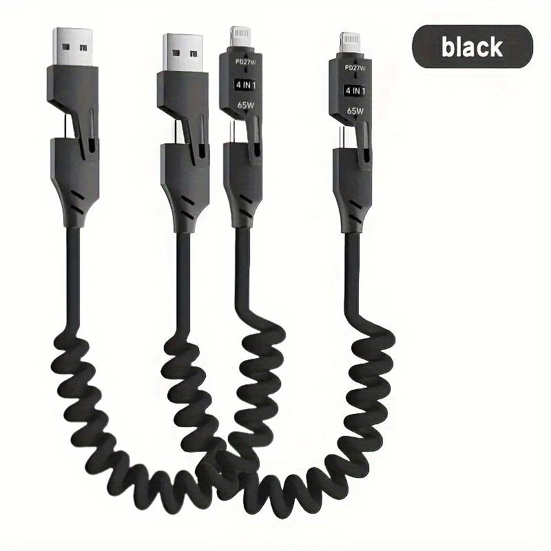 2pcs 4-in-1 Fast Charging USB-C To Type-C Cable, Retractable Spring Coiled Charger Cord for IPhone 16/15/14/13/12/11, for Huawei, for Samsung