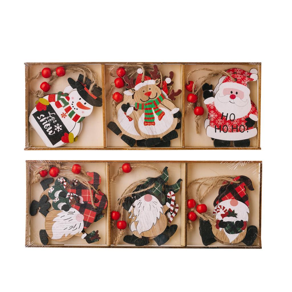 Festive Three Compartment Wooden Box Ornament For Cheerful Christmas Home Decor