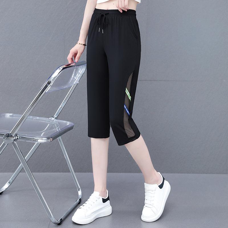 

Женские укороченные спортивные брюки из быстросохнущей сетки Ice Silk — летние, легкие, утягивающие, свободного покроя, повседневные. 4XL