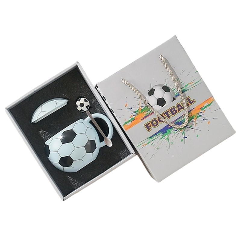 Funny Football Shape Drinking Mug 14oz Ceramic Cup with Lid Cover For Hot Cold Beverages And Display