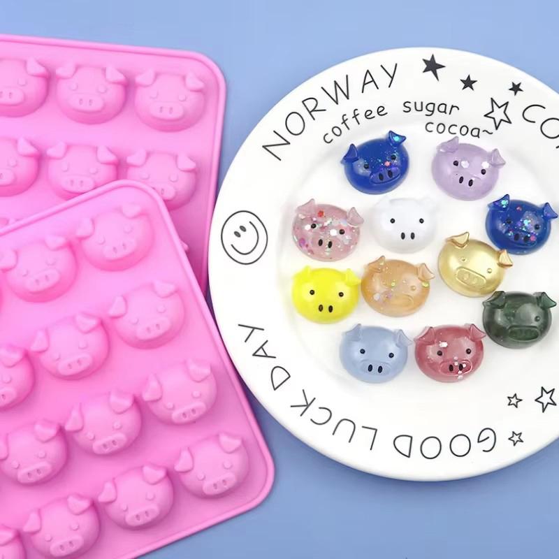 16 Cavity Pig Head Shape Silicone Mold Diy Fondant Soap Candy Chocolate Kitchen Mould Accessories Piggy Soap Cookies Cake Mold