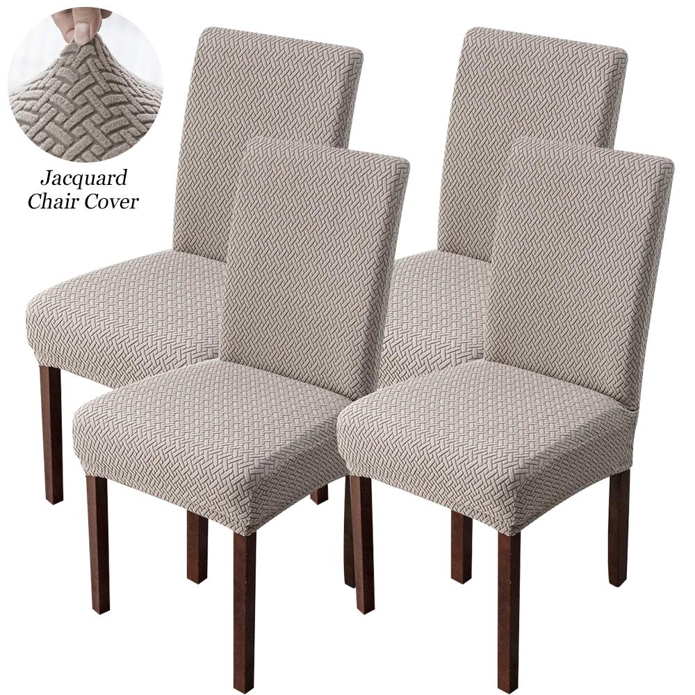 T-Jacquard Dining Chair Cover Solid Color Soft Elastic Fabric Chair Slipcover Protector Washable Kitchen Living Room Wedding