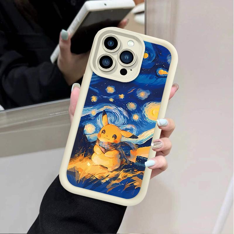 Lovely P-Pokemon Starry Sky Case for IPhone 17 Air 16 16E 15 14 13 12 11 Pro Max X XS X S Max XR SE 2020 SE4 7 8 Soft Back Cover