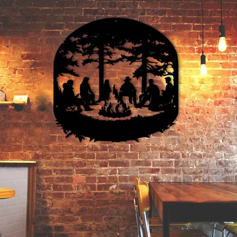Metall-Wandkunst Camping-Szene Rustikale Eisen-Skulptur für Außen-Innen-Dekor Garten Hof Wohnzimmer Zuhause Balkon
