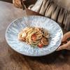 Creative Blue Striped Plate Japanese Ceramic Plate Household Round Plate Tableware Plate Western Pasta Plate