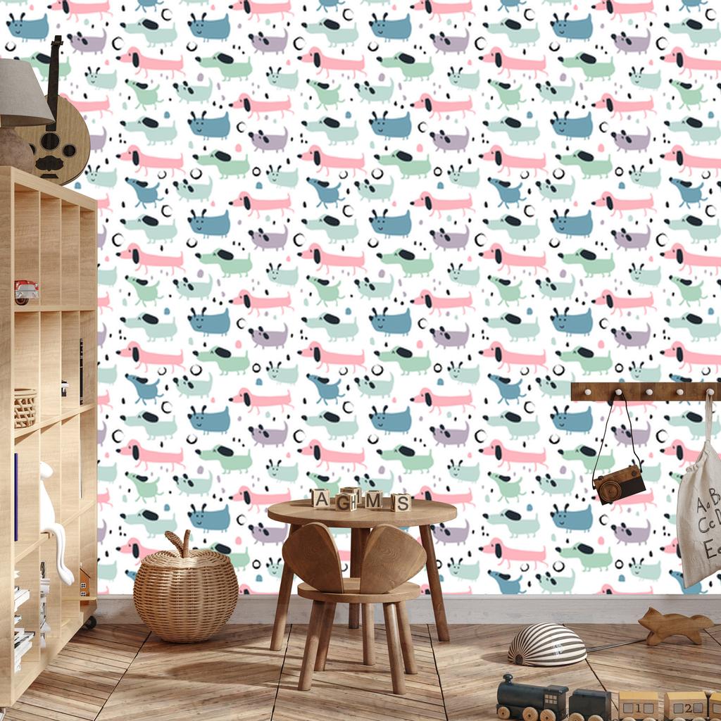 Colorful Cheerful Dogs Wallpaper for Living Room and Bedroom 50x1000