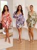 2025 Herbst V-Ausschnitt Chiffon Bindegürtel Langarm Bedruckt Slim-Fit Kurzes Kleid