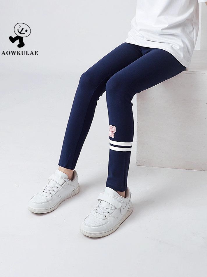 Korean Style Girls' Printed Leggings - Shark Print Tight Pants for Spring & Autumn