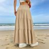 Women's Casual Elastic Waist Multi-Layer Maxi Skirt with Drawstring Adjustable Waistband Lightweight Long Skirt for Everyday Wear