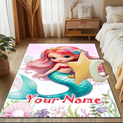 1PC Custom Name Mermaid Fantasy Underwater World Theme Floor Mat Ideal for Living Room, Game Rooms, Office, Bedroom, Office Floor Mat , Floor Mats for