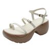 Wood grain thick-soled wedge heel sandals women's summer new muffin bottom small man height increase thin strap set toe Roman women's sandals