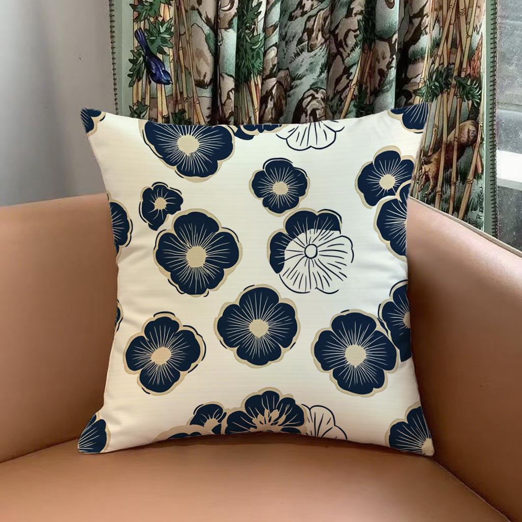 Синие и белые наволочки с цветочным рисункомПодходят для дивана, автомобиля, спальни, декоративные наволочки, наволочки 16x16Inch
