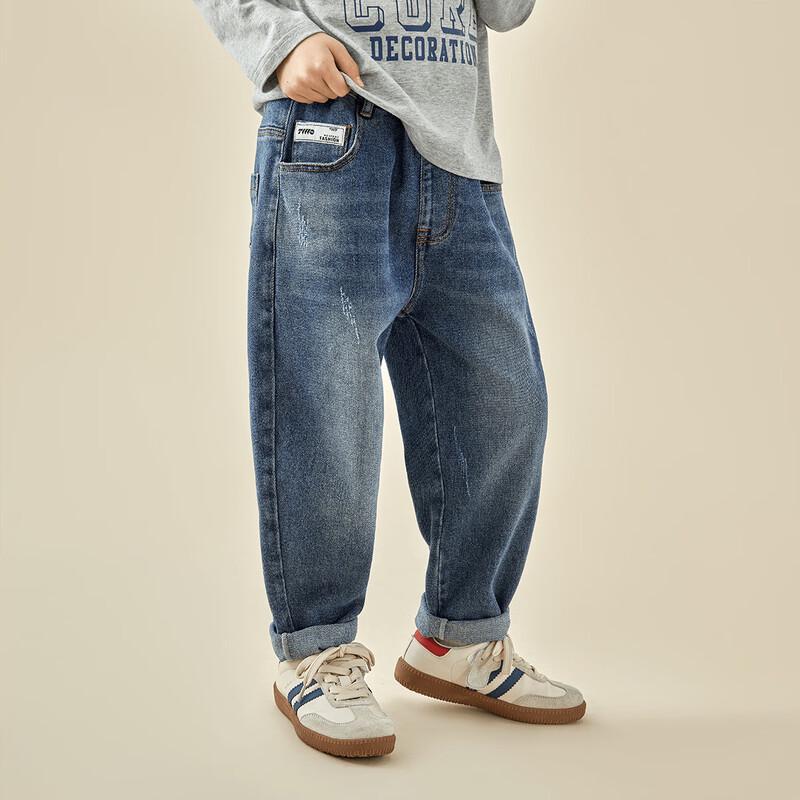 Duoduo Kids  Elastic Washed Denim Dad Jeans for Boys 110