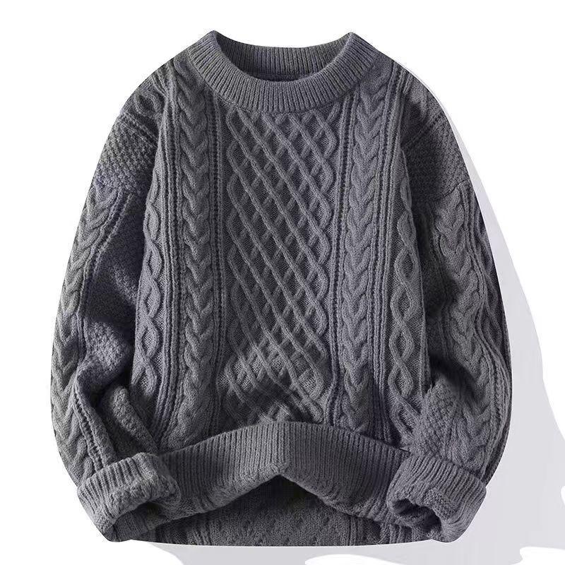 Luxury Autumn/Winter Velvet-Lined Cable Knit Sweater: Warm, Versatile, Thick Round Neck In Black & White