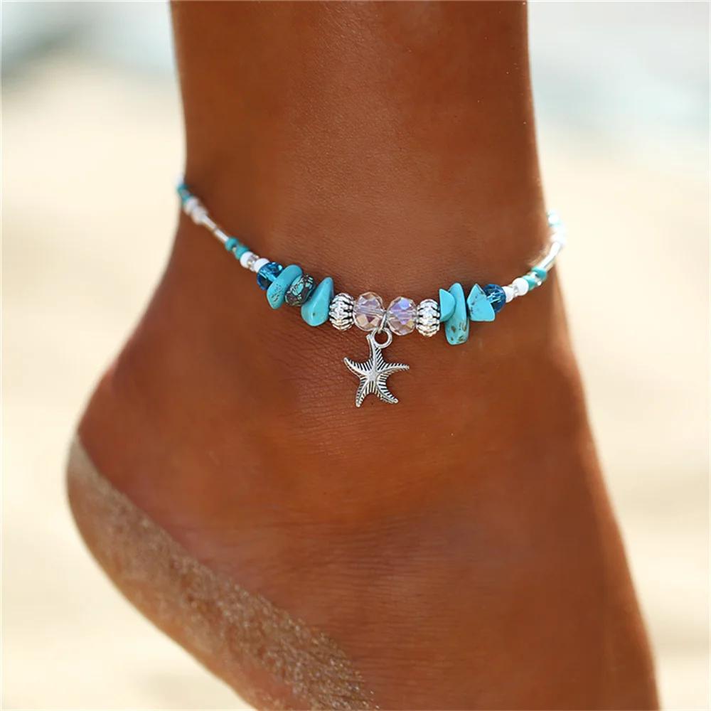 Neue Boho-Fußkettchen mit Muscheln und Seesternen für Damen, modisches Schildkröten-Fußkettchen am Bein, barfuß, handgefertigte Kette, Sommer-Strandschmuck