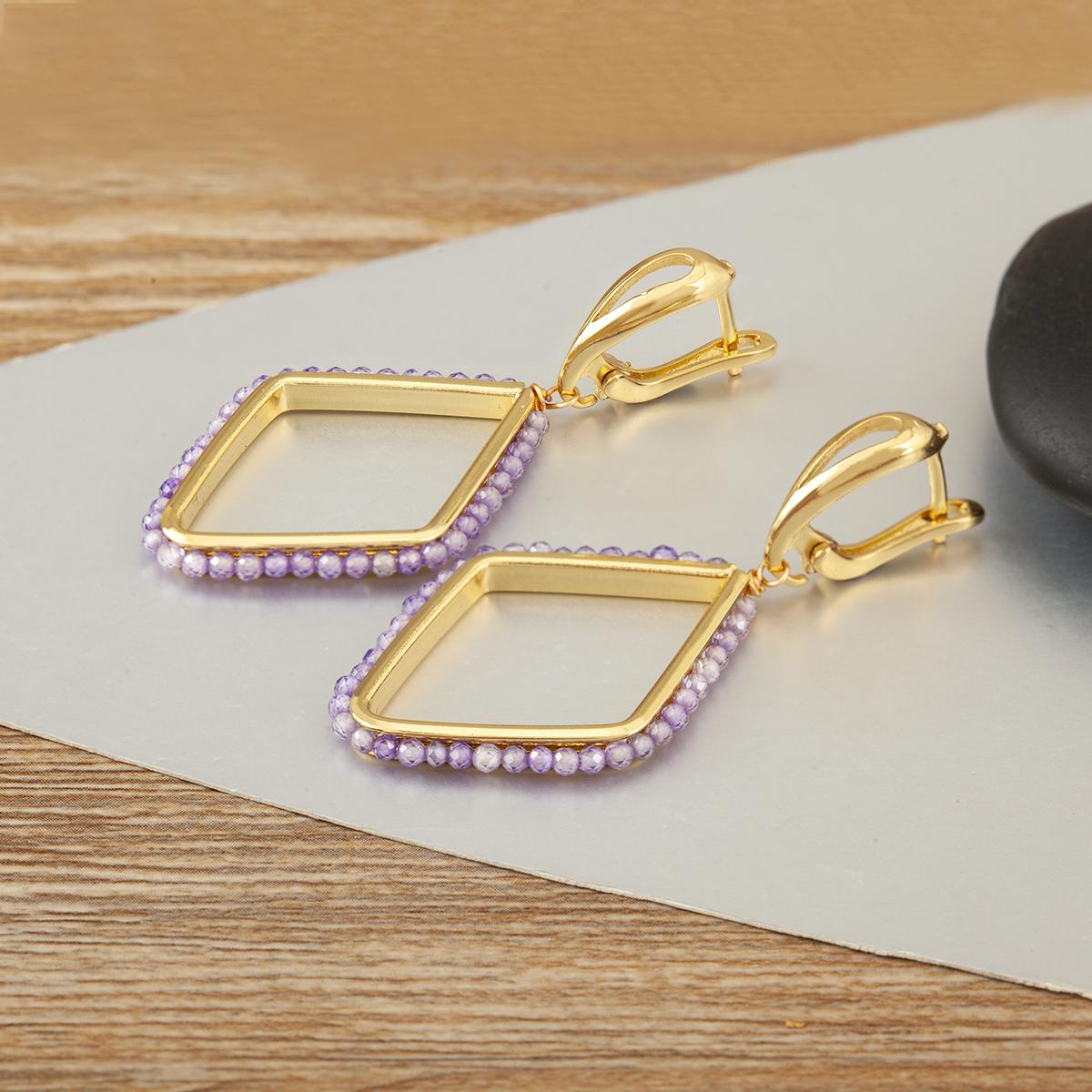 

Nidin Boho Style Multicolor Beads Rhombus Drop Earrings For Women Hollow Geometric Ethnic Fashion Jewelry Birthday Party Gifts фиолетовый