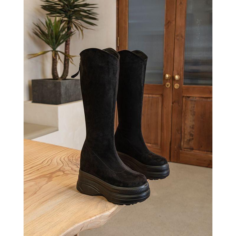 Fashion 11CM Microfiber Spring Knittes Cloth Streth Fabric Boot Booties Leather Ankle Knee High Autumn Women Platform Wedge Shoes