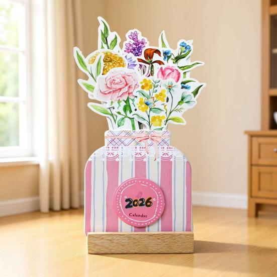 2025-2026 Small Desk Calendar 24 Months Floral Desktop Calendar Home Office Mini Standing Flip Decorative Flower Calendar