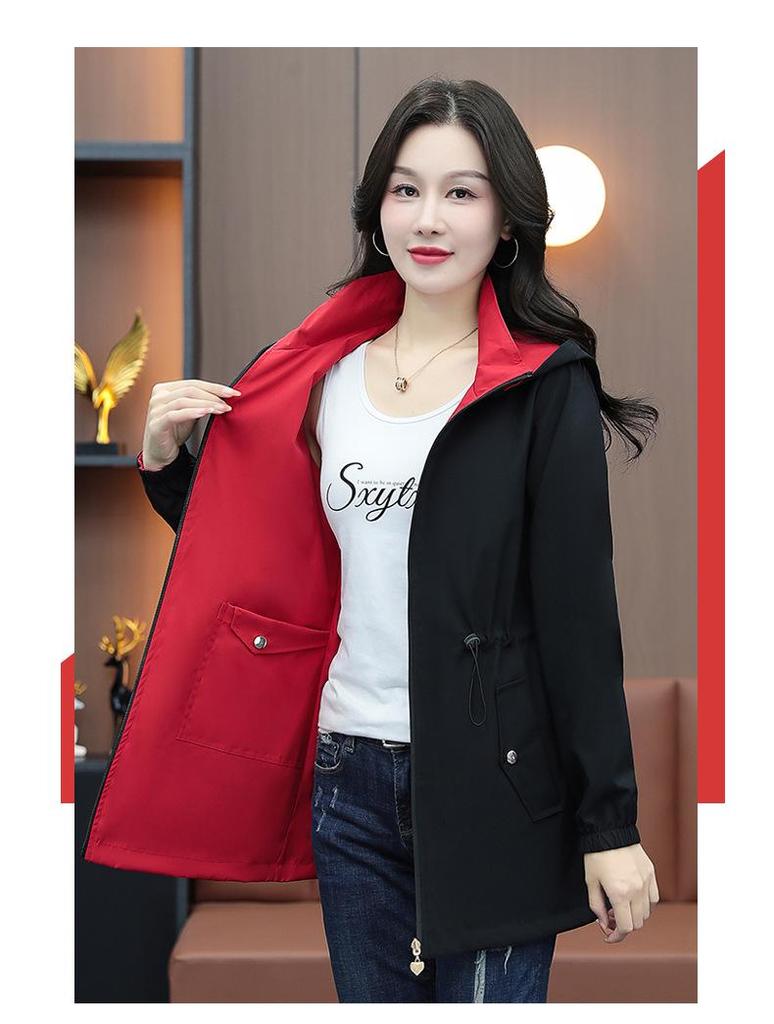 2025 Neuer Damen-Midilanger Schlank machender Trenchcoat, Bauchbedeckend, Beidseitig tragbar, Kurze Jacke