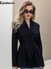 Women's Autumn Chic Elegant Slim Fit Waist Black Blazer Workwear V-Neck Suit Jacket