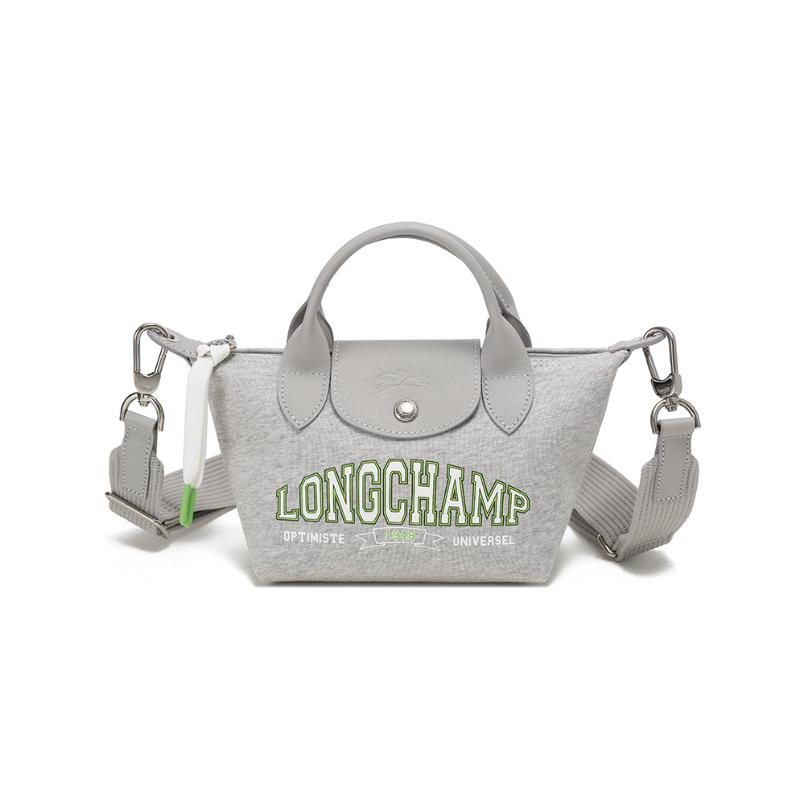 

Longchamp Le Pliage Logo Print College Style Short Handle Fabric Dumpling Bag Shoulder Crossbody Tote Women Bags Gray 1500HEA112 Basic Set (Bag)