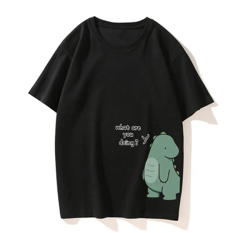 

T-shirt matches dinosaur pair T-shirt 2024 summer high quality free time short sleeves T-shirt for girlfriend girl XXXXXL небо синє кольору