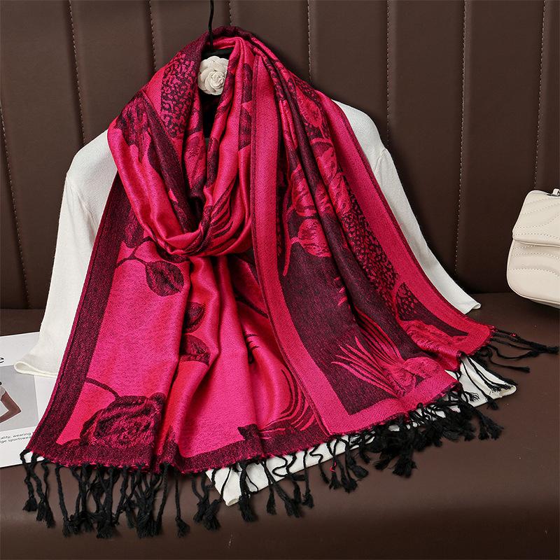 Luxury Brand Autumn And Winter Imitation Cashmere Cashmere Jacquard Fringed Shawl Dual-Purpose Scarf High-End Atmosphere Women