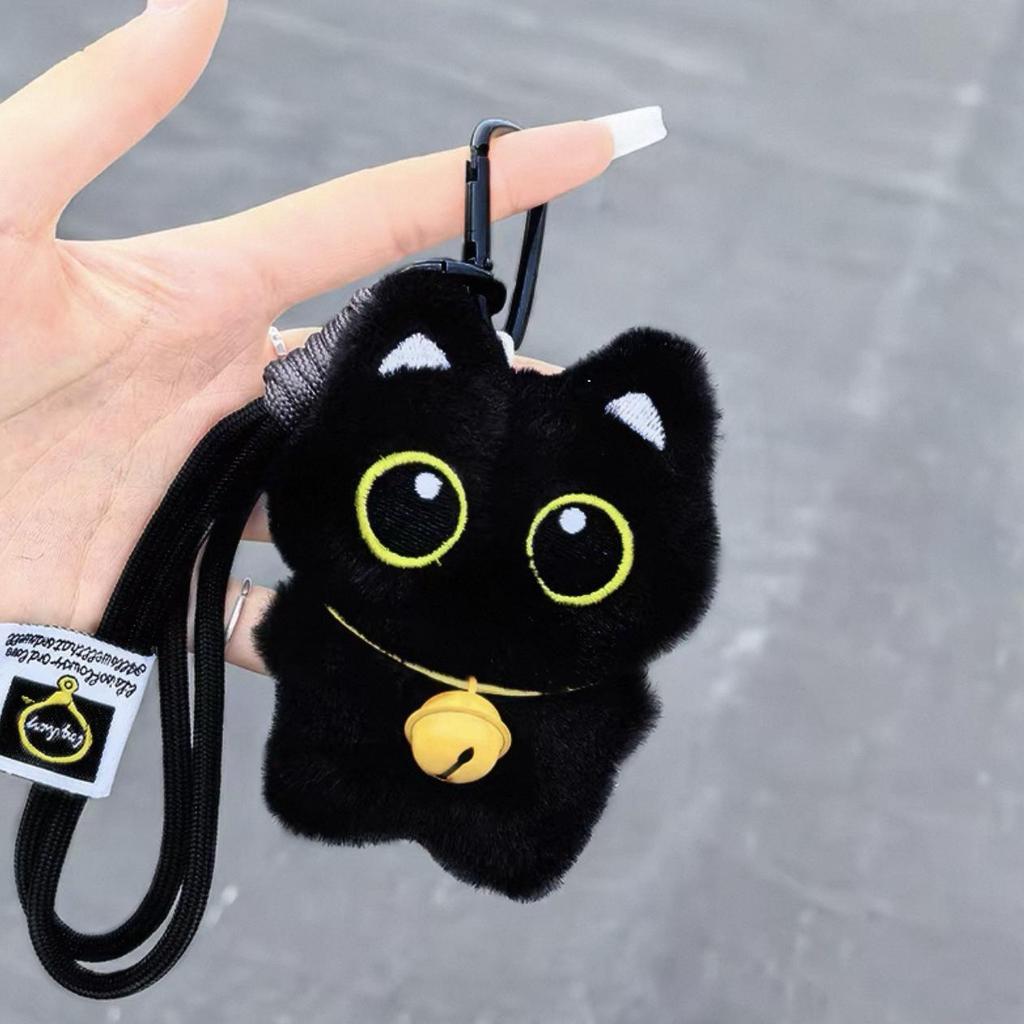 Χαριτωτή Μαύρη Γάτα Βελούδινη Κούκλα Μπρελόκ Κρεμαστό