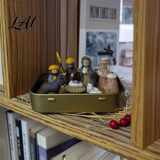 Miniature Nativity Set Mini in Tin Box 3D Printed Pocket Scene Set Small for Desk Christmas Holy Family Jesus Figurines Easter Decoration