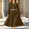 ZANZEA Women Casual Turn Down Collar Long Sleeve Loose Dress