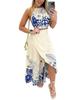 Sexy Tropical Print Halter Backless Long Dress Two-Piece Set for Women