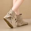 Retro lace-up round head soft bottom short tube women's autumn and winter new flat-bottomed pleated short boots