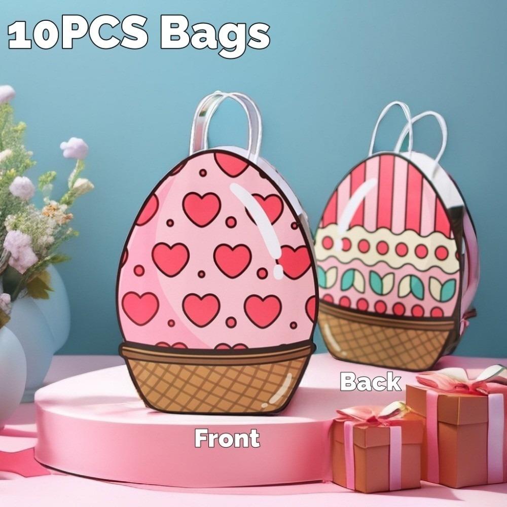 

10pcs Colorful Easter Egg Bags Heart Gift Packaging Box Easter Paper Gift Bags Party Favors Style 2