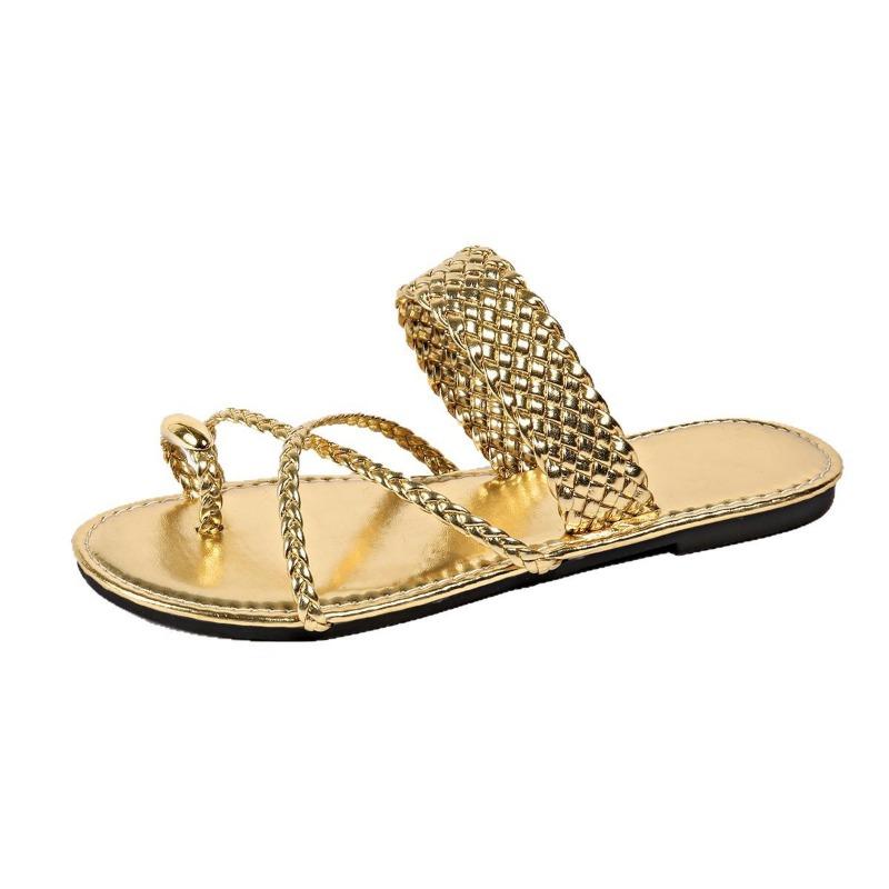 Summer new style flat bottom set toe slippers women's simple fashion lightweight beach cool slippers women