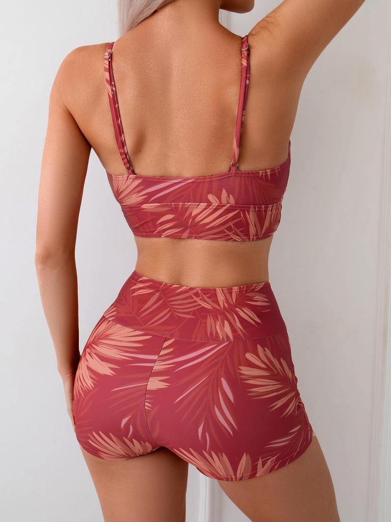 Women's Printed Spaghetti Strap Boyleg Bikini Two-Piece Set Swimsuit