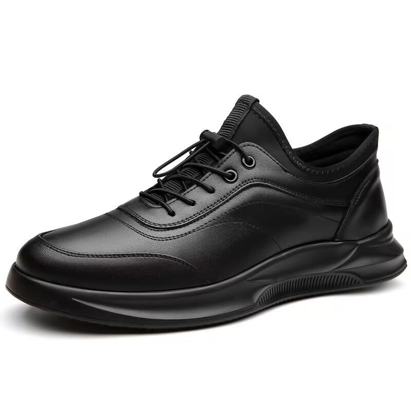 

2026 Sports Shoes Men Thick Sole Sports Shoes Designer Fashion Casual Fiber Leather Breathable Heightening Flat Thick Sole Shoe 38 чёрный