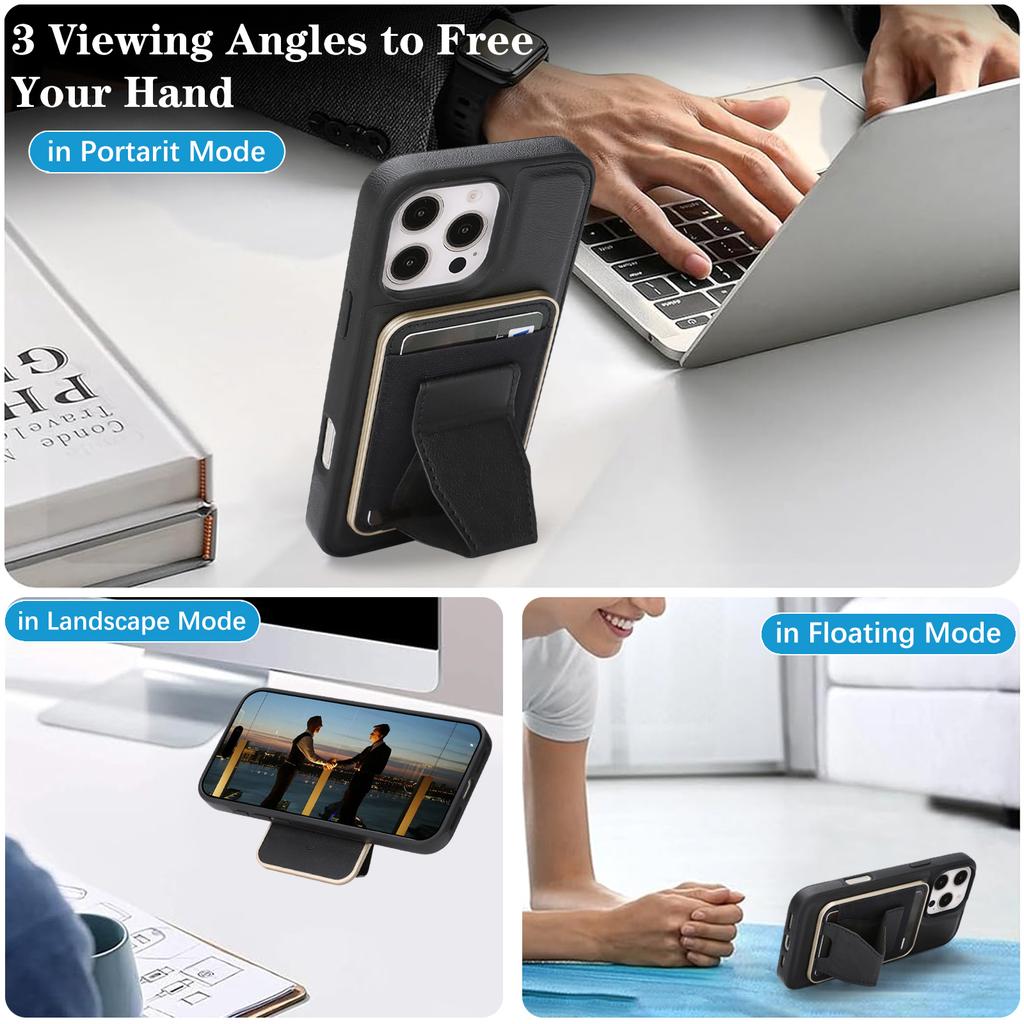 For iPhone 14 Pro Case Compatible with MagSafe Leather Back Phone Cover with Detachable Card Holder Kickstand