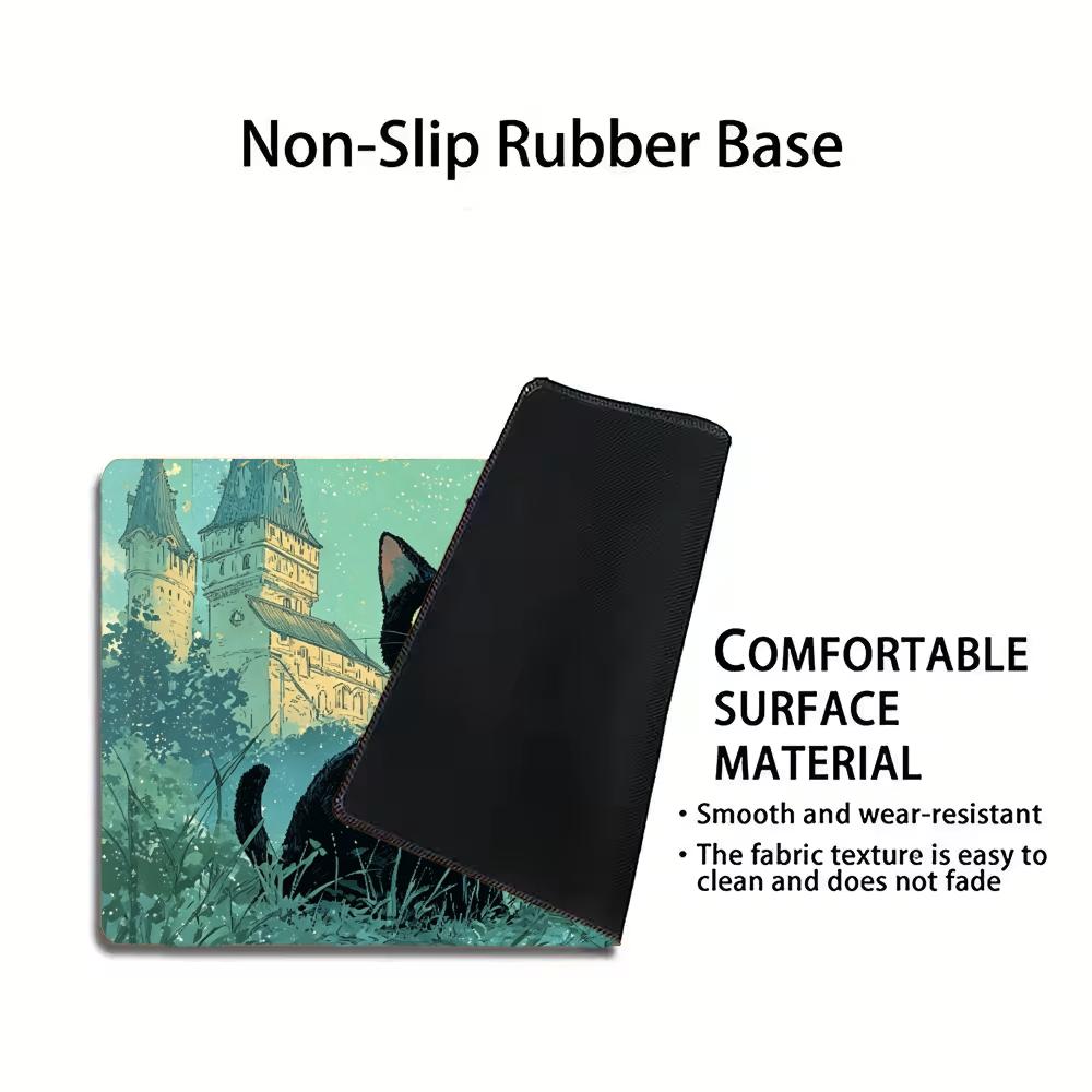 Black Cat Castle Starry Sky Playmat Mousepad Stitched Edge Non-Slip Rubber Base Thick Wear Resistant Suitable For Work Card Game