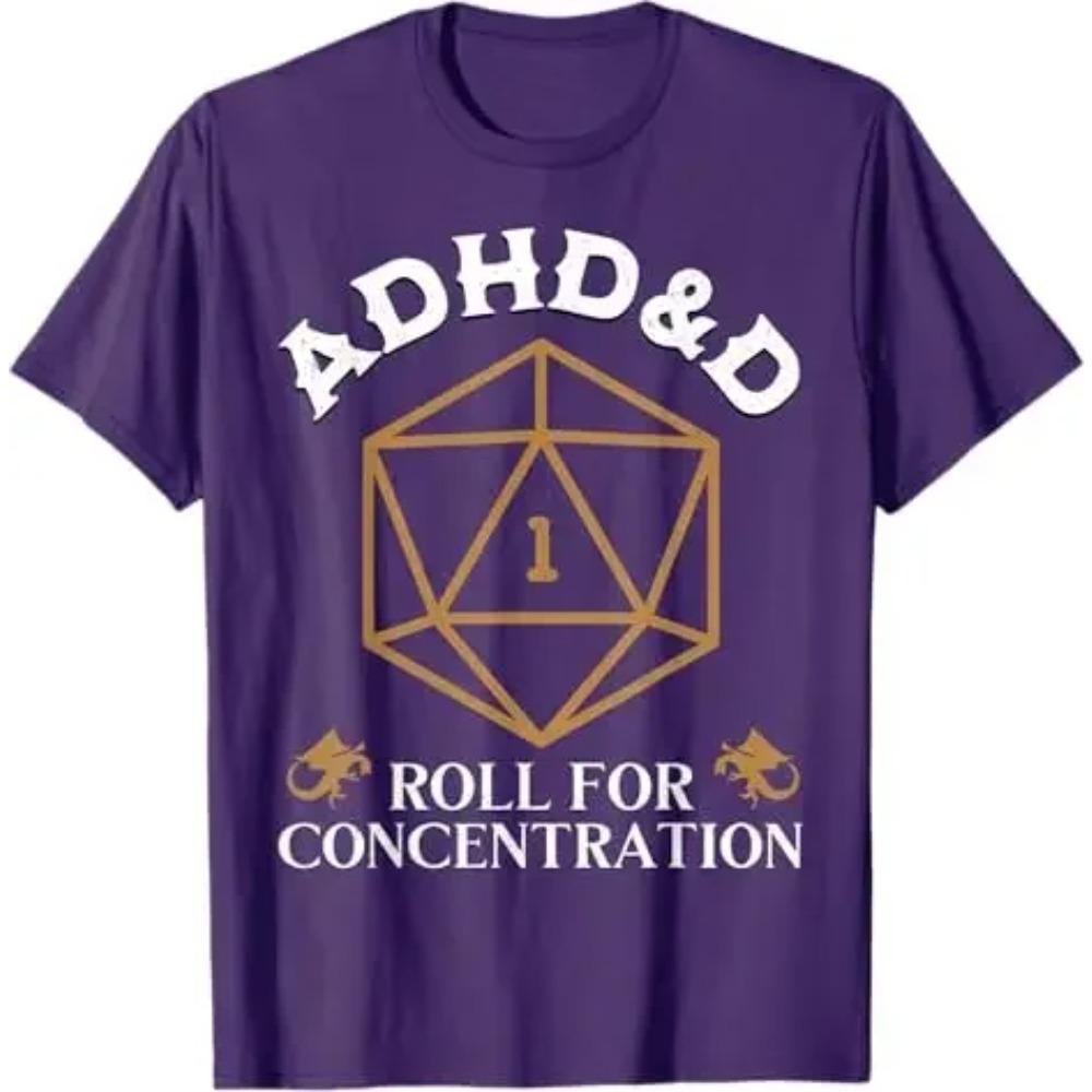 Vintage ADHD&D Roll for Concentration DnD Men Women T-Shirt RPGs Gamer Graphic Outfit Funny Saying Tee Short Sleeve Blouses Gift