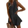 Summer Ruffle Mini Dress for Women, Sleeveless V Neck Cotton Linen Short Dress, Boho Beach Vacation Casual A-Line Sundress