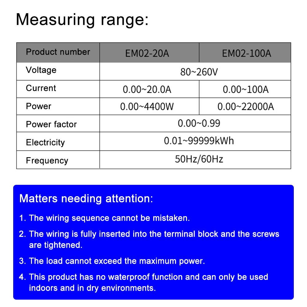 Digital Voltmeter Ammeter AC 5A/10A/20A/100A Power Electricity Meter 1100W/2200W/4400W/22000W HD Display Voltage Current Meter