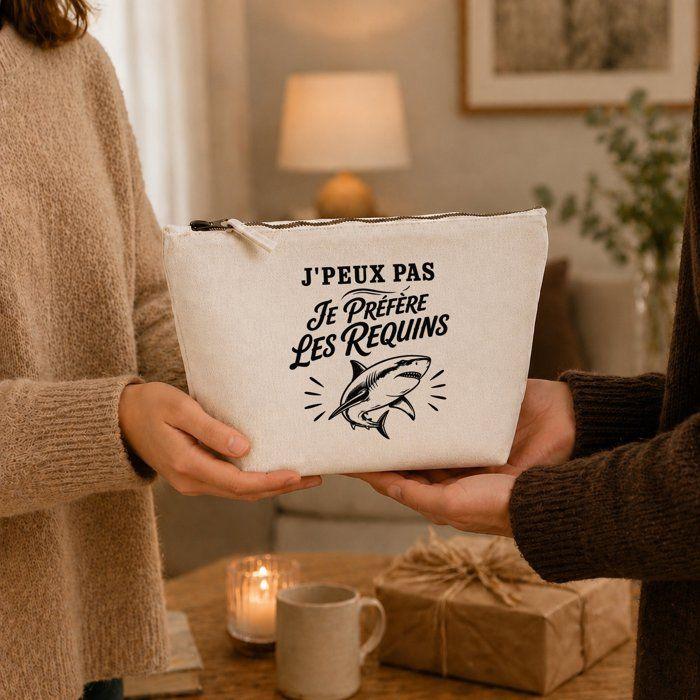 Trousse de toilette - PLANETEE - J'peux pas minimaliste - 100% coton beige - 3 L (28×19×9 cm) - Zip métal